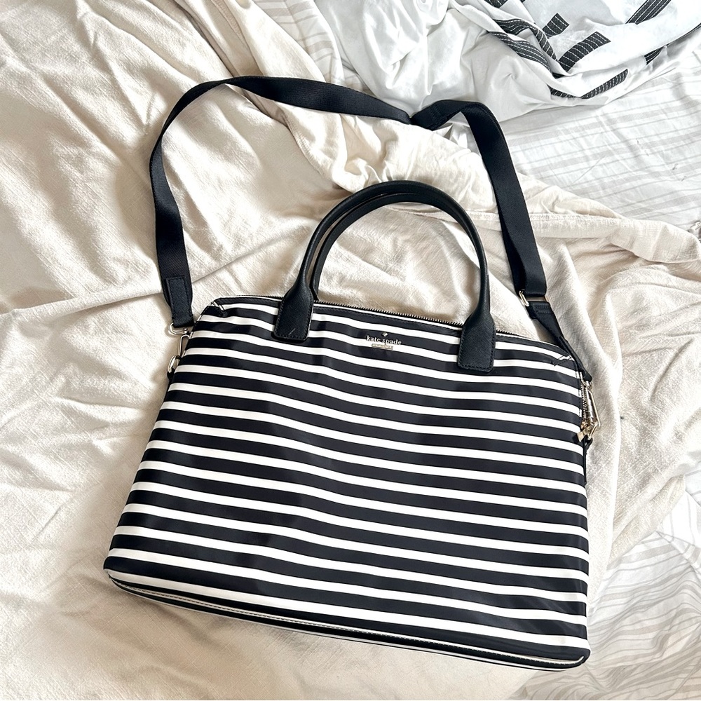 Kate Spade Black and White Striped Laptop Bag